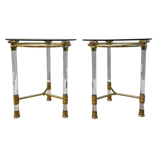Italian Acrylic Glass and Lacquered Brass Side Tables, 1970, Set of 2 For Sale - Image 17 of 17