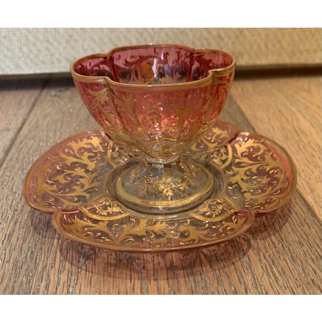 Mid 20th Century Vintage Eastern European Ombre Glass Cup and Saucer Set- 2 Pieces For Sale - Image 5 of 10