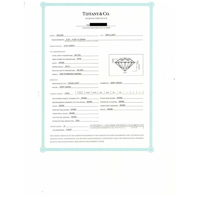 Mid 20th Century Tiffany & Co. Platinum .24 Ct D Vvs2 Diamond Solitaire Engagement Ring, Size 4 For Sale - Image 9 of 11