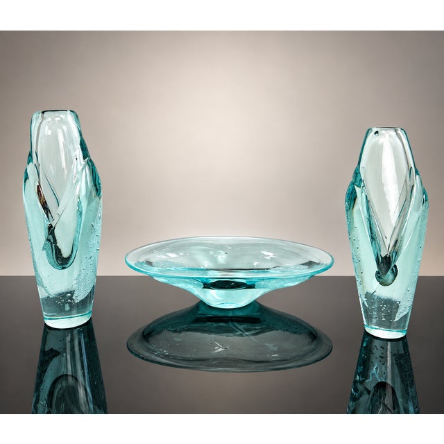 An impressive three-piece collection of massive Czechoslovak art glass designed by Ladislav Paleček for the Škrdlovice...