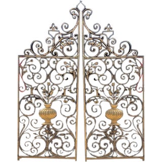 Early 20th Century Pair of 7ft Tall 64 Wide Bronze Gates For Sale