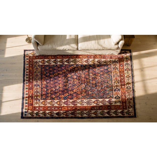 Navy Blue 1900s Blue Navy Geometric Tribal Antique S. Persian Ghashgaie Rug 5'8" X 6'6" Handknotted Wool Carpet For Sale - Image 8 of 10