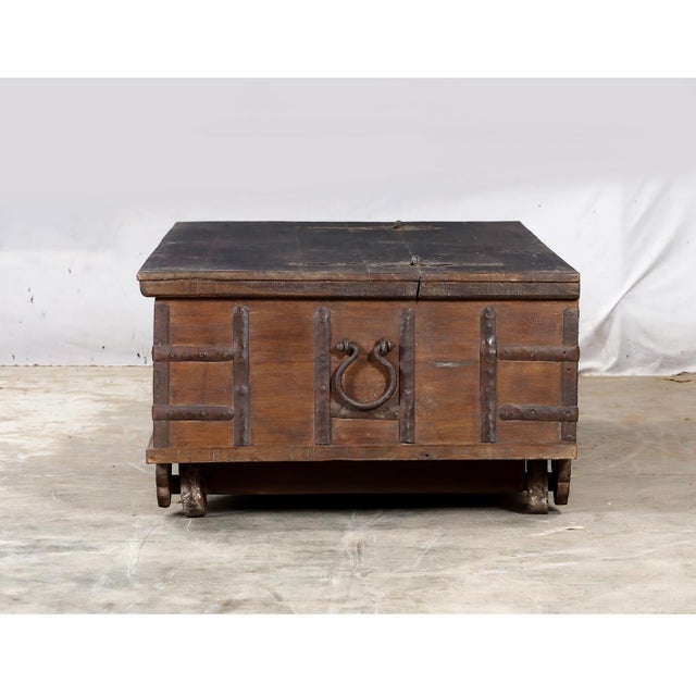 Antique Indian Teakwood Blanket Chest/Coffee Table For Sale - Image 4 of 8