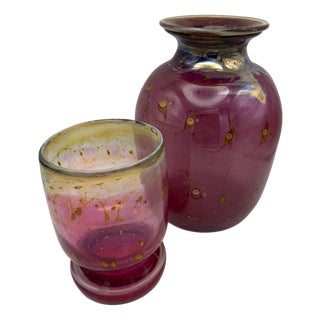 Handmade Iridescent Peacock Glass Vases from Eisch, 1970s, Set of 2 For Sale