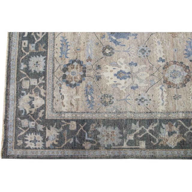 Modern Indian Mahal Brown Handmade Floral Wool Rug by Apadana For Sale - Image 4 of 7