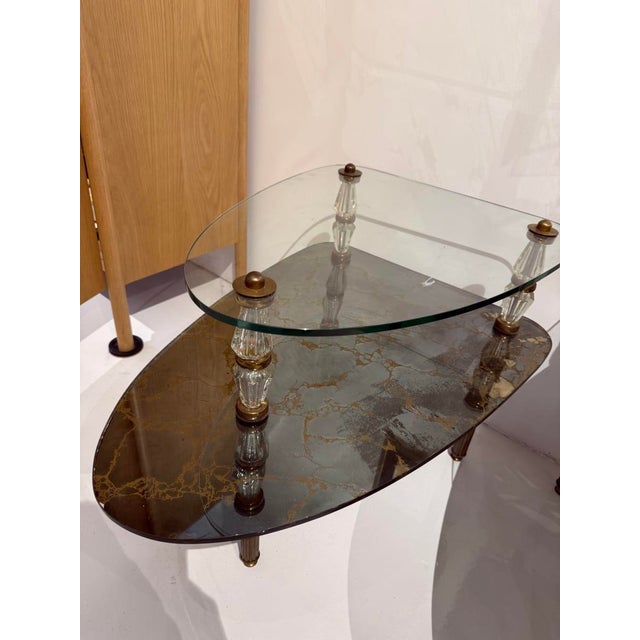 Glass Mid-Century Two-Tier Glass & Crystal Column Side Table For Sale - Image 7 of 9