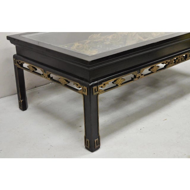 Vintage Chinese Relief Carved Ho Ho Bird Glass Top Display Oriental Coffee Table For Sale In Philadelphia - Image 6 of 13