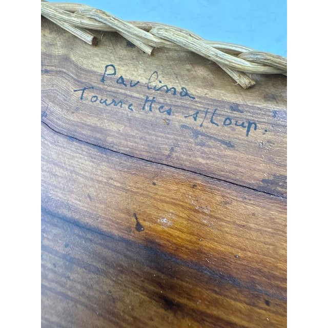 Vintage French Tray in Olive Wood and Rush, 1960 For Sale - Image 10 of 16