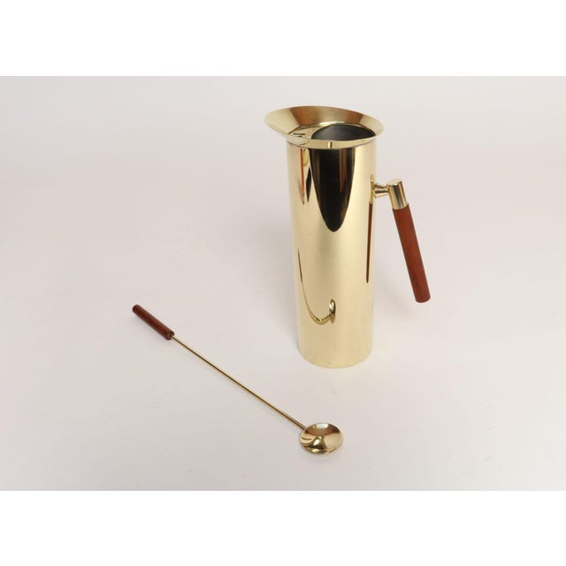 Mid-Century Modern Italian Modern Brass-Plated Steel and Teak Cocktail Pitcher and Stirrer/Spoon For Sale - Image 3 of 18