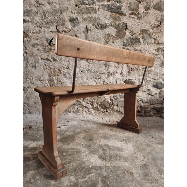 Vintage French Wooden Bench, 1920s For Sale - Image 15 of 16
