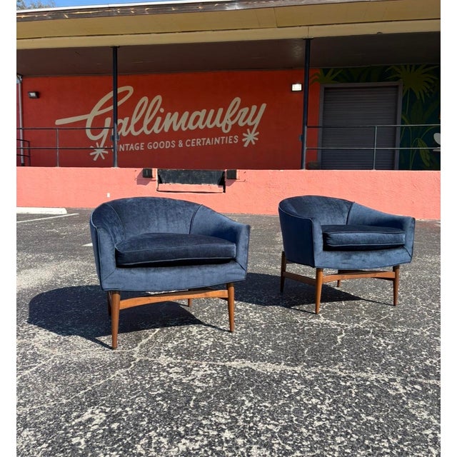 Wood Fully-Restored Mid Century Lawrence Peabody for Richardson Nemschoff Barrel Chair Pair For Sale - Image 7 of 8