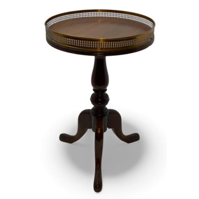 Mid 20th Century Vintage Wooden Accent Table With Brass Gallery Very Elegant by Schott Furniture. For Sale - Image 5 of 5