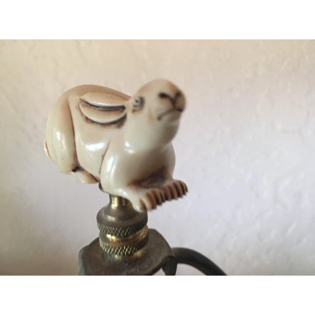 1930's Gilt Gold & Antique Cream Decorated Ceramic Lamps Adorned With Handcarved Elephant & Rabbit Flinlilies For Sale In Monterey, CA - Image 6 of 13