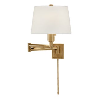Chapman & Myers for Visual Comfort Signature Chunky Swing Arm in Antique-Burnished Brass with Linen Shade For Sale