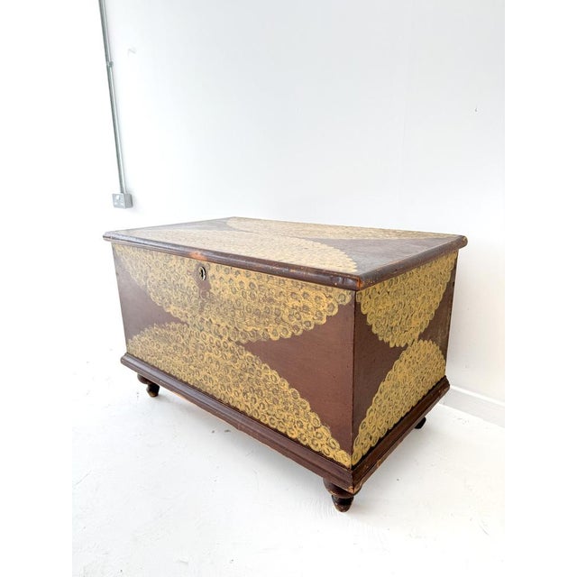 19th Century 19th Century Folk Art Dome-Top Wallpaper Travel Chest, 1878 For Sale - Image 5 of 18