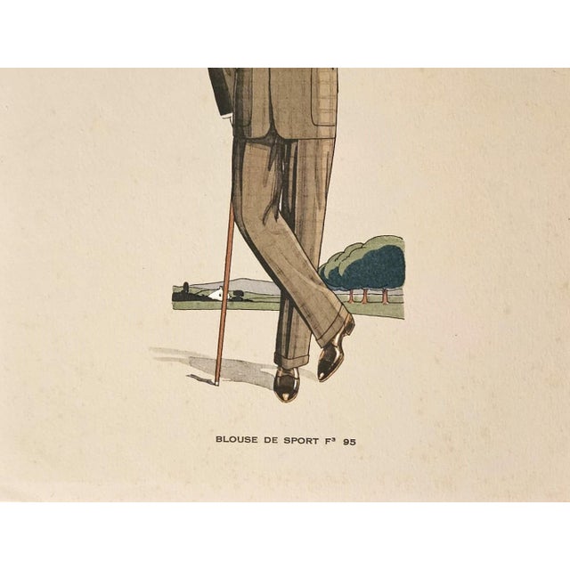 1920s Men's French Art Deco Fashion Lithograph For Sale - Image 4 of 4