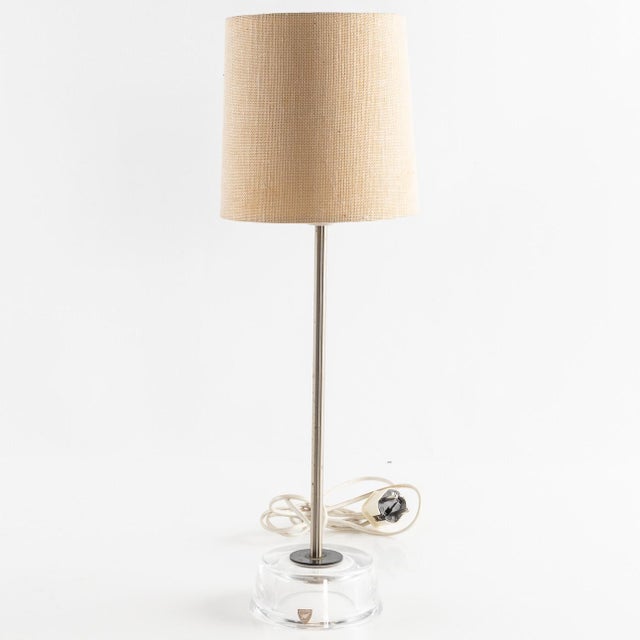 Orrefors Light Glass and Metal Table Lamp by Carl Fagerlund for Orrefors, Sweden, 1960s For Sale - Image 4 of 4