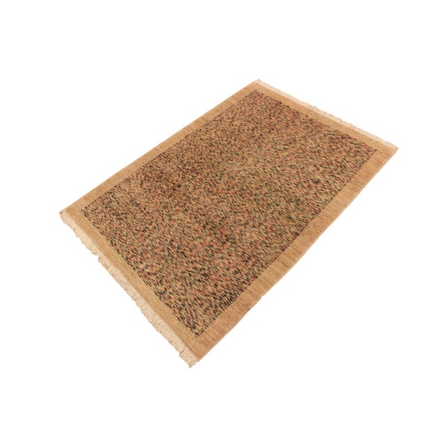 Contemporary Contemporary Gabbeh Tan/Blue Wool Rug - 3'5'' X 4'9'' For Sale - Image 3 of 10