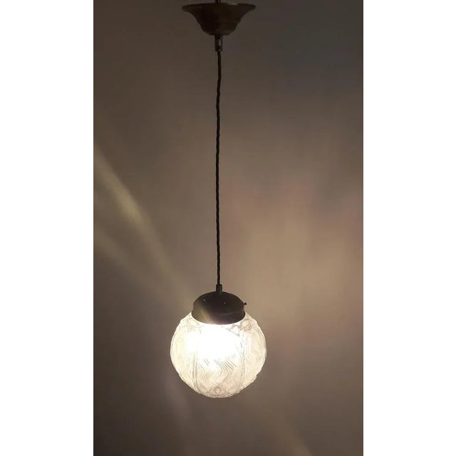 Brass Ceiling Lamp with Spherical Glass Shade, 1970s For Sale - Image 3 of 7