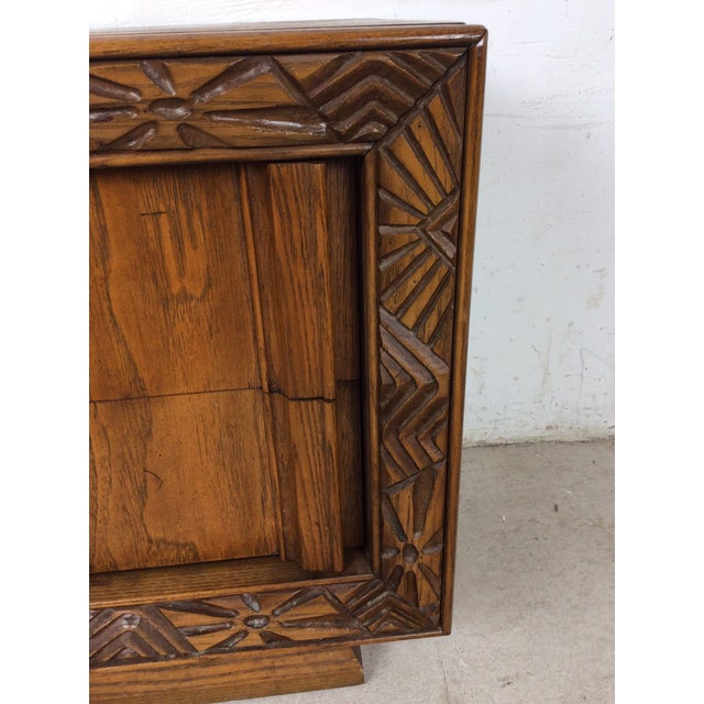 Mid Century Modern Two Drawer Nightstand With Unique Brass Hardware For Sale - Image 15 of 16
