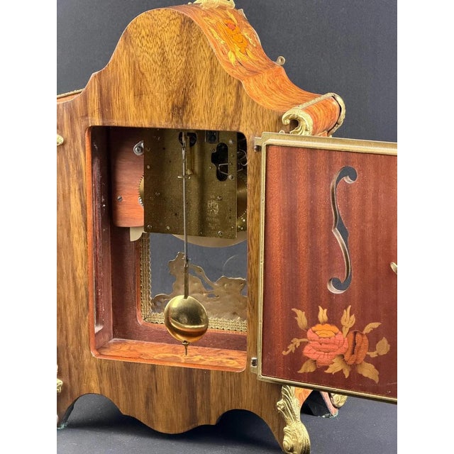 Italian Inlaid Mantel Clock, German Movement, 152in, 1940s For Sale - Image 11 of 13
