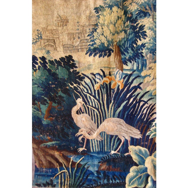 French Country French Aubusson Verdure Tapestry Two Herons on a Lake Circa 1700s For Sale - Image 3 of 12