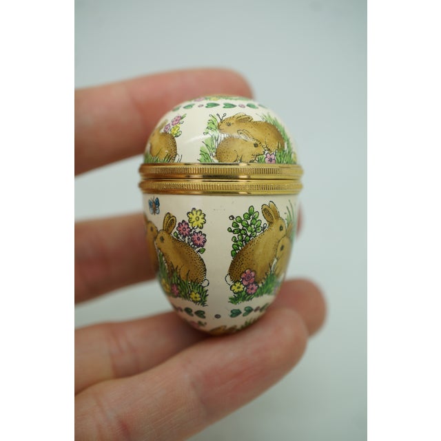 Late 20th Century Halcyon Days Enamels England Easter Bunny Rabbit Egg Trinket Pill Box 2" For Sale - Image 5 of 12