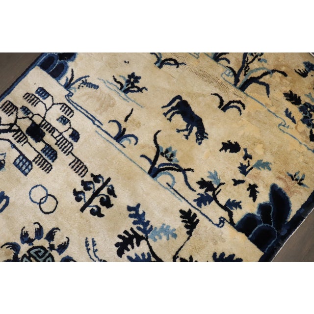 Antique Zabihi Collection Beige Blue Color Pictorial Chinese Rug - 3' x 5'8" For Sale - Image 9 of 9