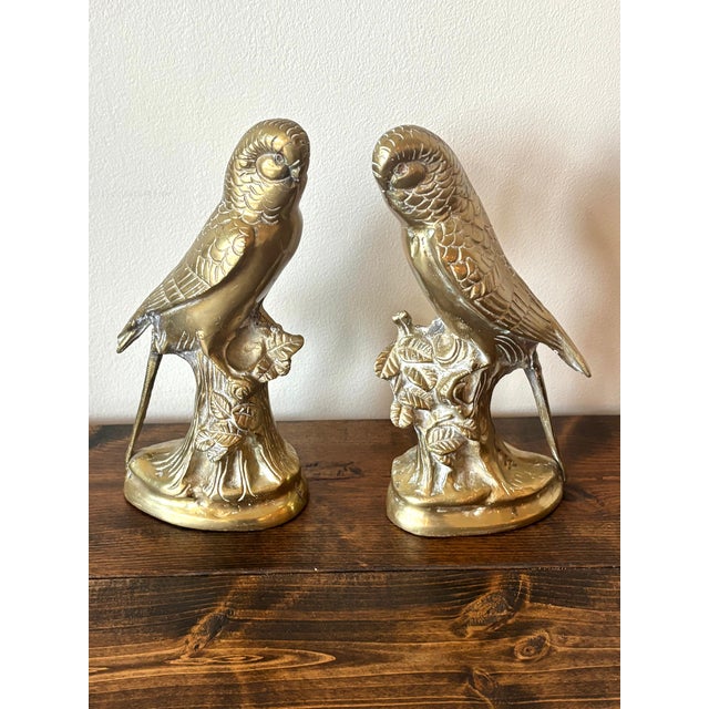 Vintage Solid Brass Parakeet Parrot Budgie Bookends For Sale - Image 6 of 7