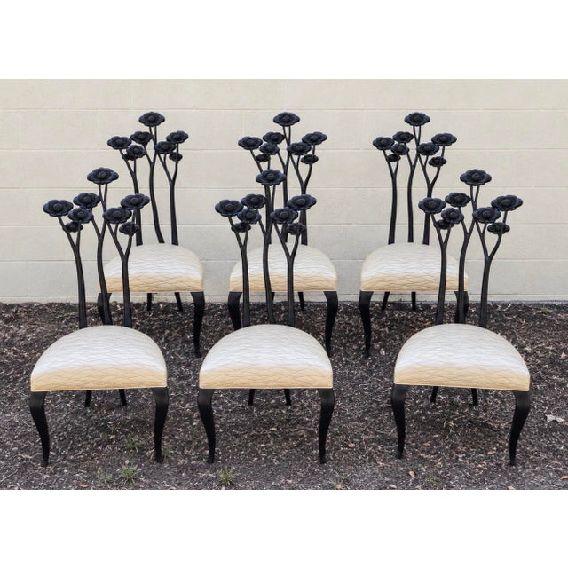 2000 - 2009 Set of Six Christopher Guy “Le Jardin” Dining Chairs in Black Matte Lacquered Mahogany For Sale - Image 5 of 9