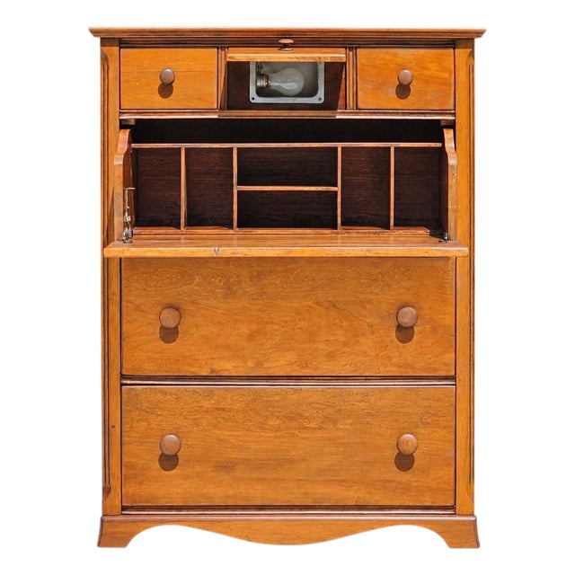 Mid-20th Century Maple "Chest-O-Lite" Dresser & Secretary Desk Combo For Sale