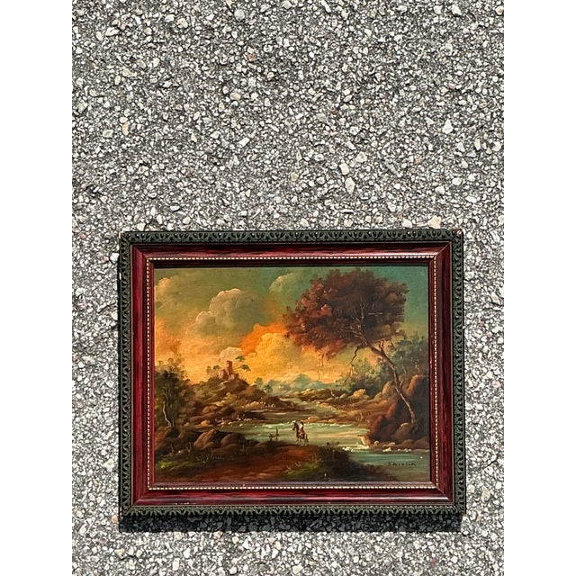 Vintage Original Landscape Oil Portrait on Board For Sale In West Palm - Image 6 of 12