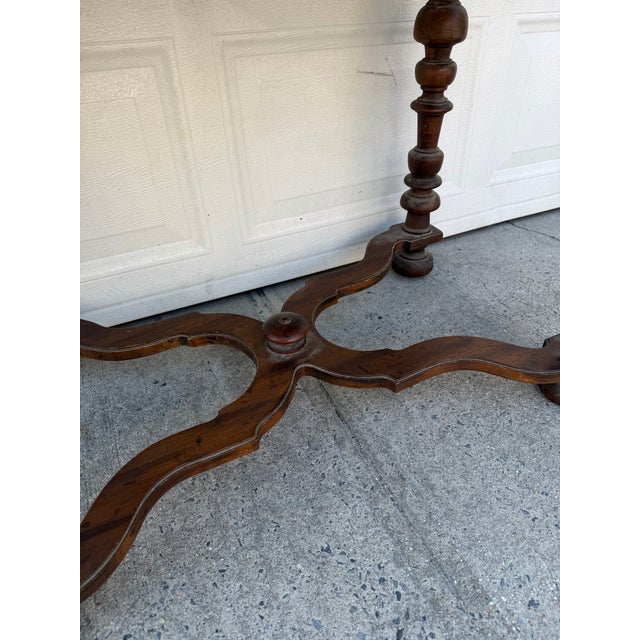 1920s Vintage Jacobean Revival Walnut Console Table With Turned Legs and Stretcher Base For Sale - Image 5 of 12