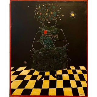 Alabama Surreal Folk Art Oil Painting African American Woman, Flower Headdress, 1960 For Sale