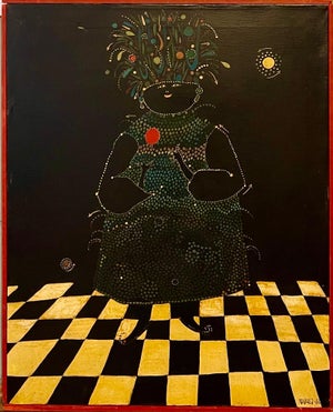 Alabama Surreal Folk Art Oil Painting African American Woman, Flower Headdress, 1960