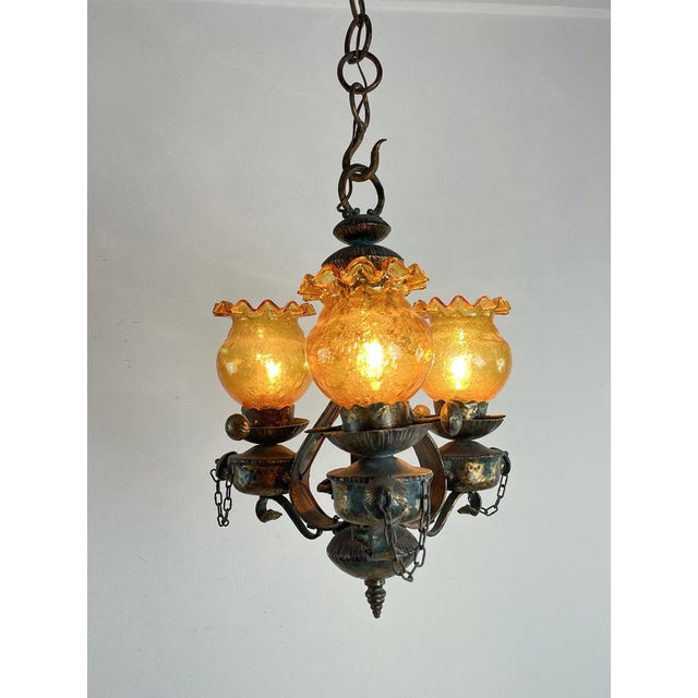 Mid-Century Brutalist Iron and Glass Chandelier, 1960s For Sale - Image 13 of 15
