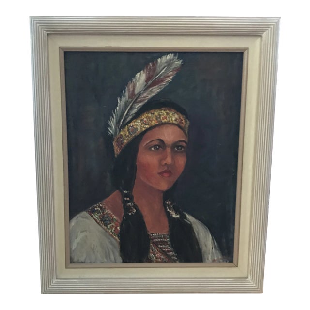Mid Century Portrait of Native American Maiden For Sale