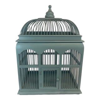 1970s Vintage Arts & Crafts Wooden Sage Green Birdcage. For Sale