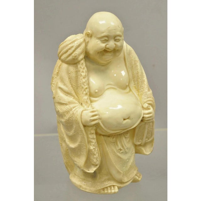 Vintage Indian 13" Cast Resin Laughing Buddah Statue Sculpture Figurine For Sale - Image 9 of 9
