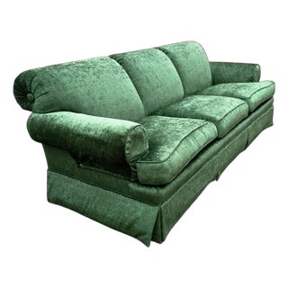 Vintage Skirted Rolled Arm and Rolled Back Velvet Sofa For Sale