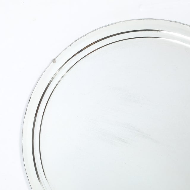 Art Deco Streamlined Machined Age Minimal Round Reversed Etched & Beveled Mirror For Sale In New York - Image 6 of 12