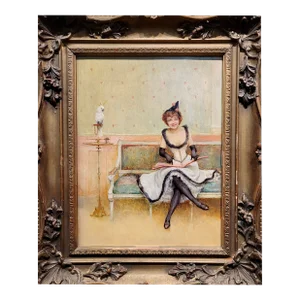 Edward Reed -Female Entertainer With White Parrot -C.1895 Oil Painting