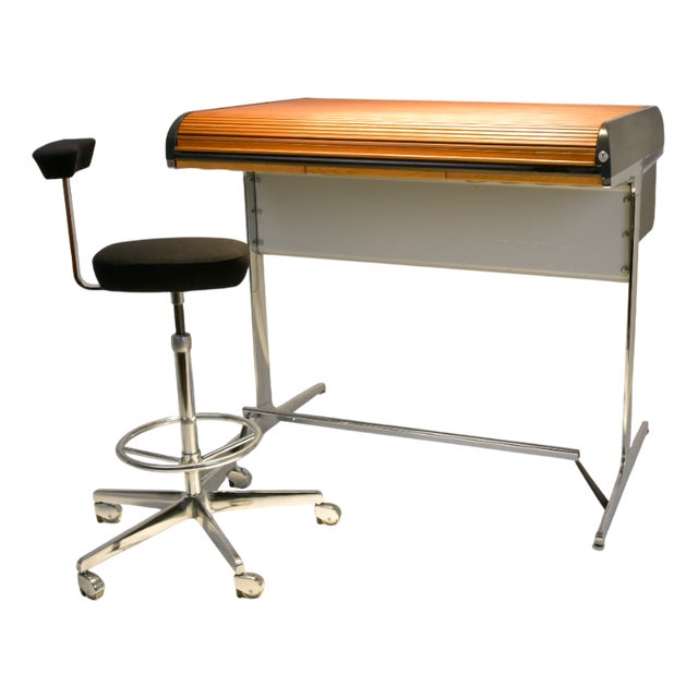 Action Office 1 Rolltop Desk and Perch by George Nelson for Herman Miller, 1977, Set of 2 For Sale