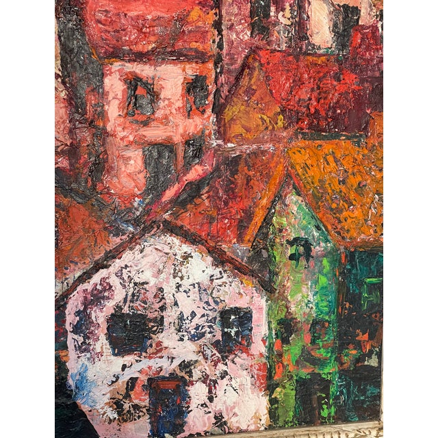Vintage Abstract Cityscape Oil on Canvas Signed Artist For Sale - Image 9 of 14