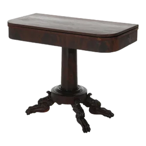 Mid 19th Century Neoclassical American Empire Flame Mahogany Game Table with Paw Feet c1840