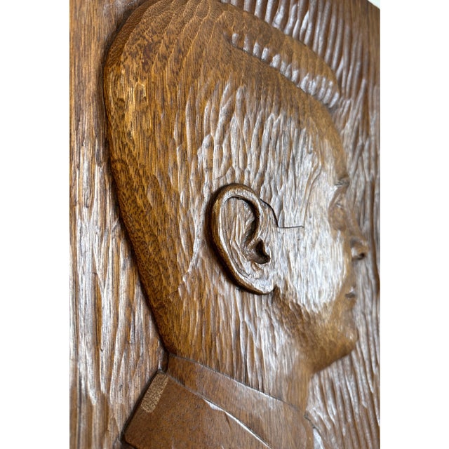 Vintage Gentleman Profile Bas-Relief Portrait in a Wood Carved Plaque Wall Hanging For Sale - Image 4 of 9