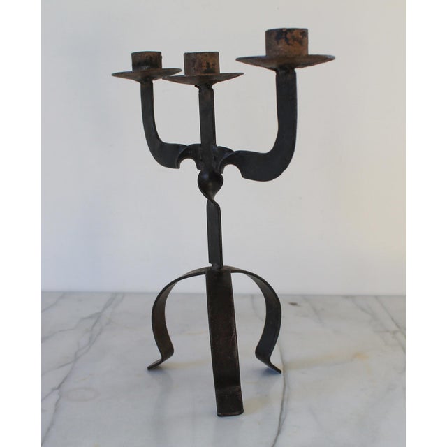 Vintage Brutalist Mid-Century Wrought Iron Candelabra For Sale - Image 4 of 10