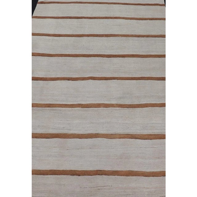 Mid 20th Century Mid 20th Century Vintage Turkish Flat-Weave Muted Colored Kilim in Ivory Brown and Light Tan For Sale - Image 5 of 11