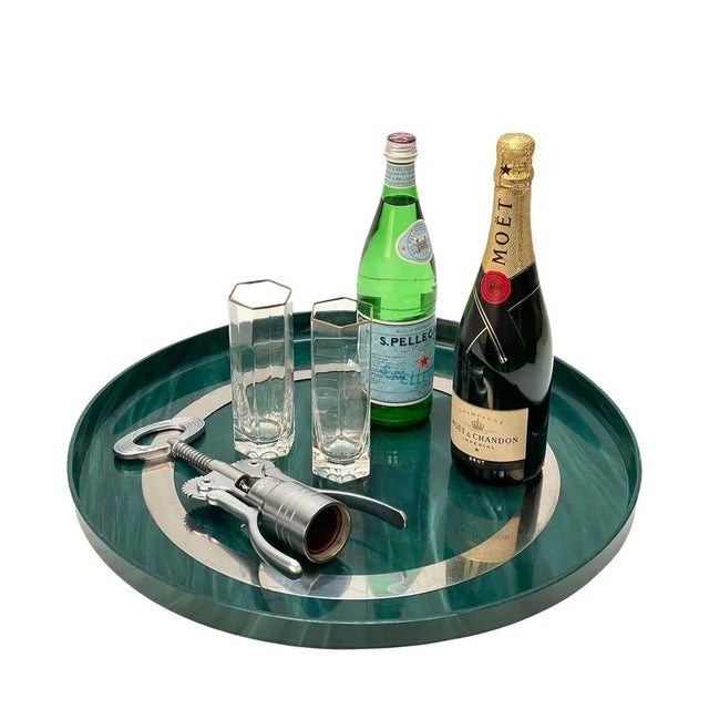 Large Mid-Century Italian Round Green Bakelite and Steel Serving Tray, 1980s For Sale - Image 17 of 18