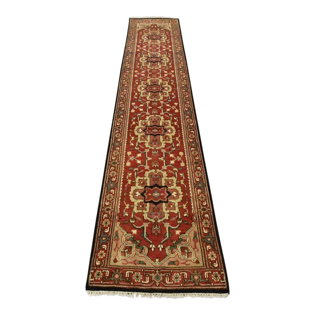 Heriz Runner 2’6” X 12′ Red Wool Traditional Hand-Knotted Oriental Rug For Sale